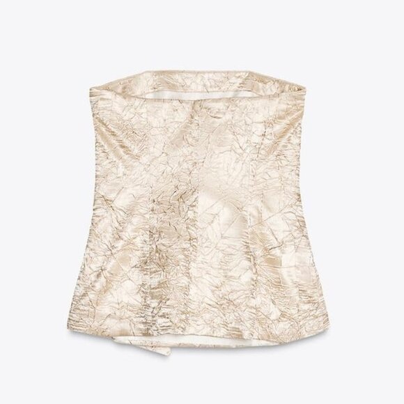 NWT Zara champagne wrinkled crinkle bustier and pants set, M - Picture 7 of 16